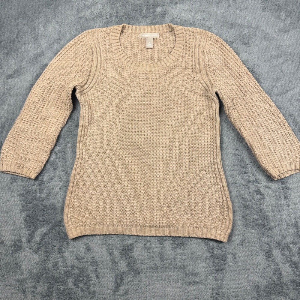 Banana Republic Tan Waffle Knit Cotton Cashmere Scoop Neck Sweater Small